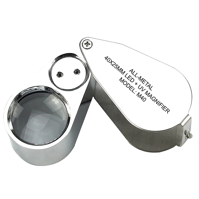 25mm Lens 40X Metal Illuminated Jewelry Loupe Magnifying Glass for Currency Detecting Jewlers Identifying