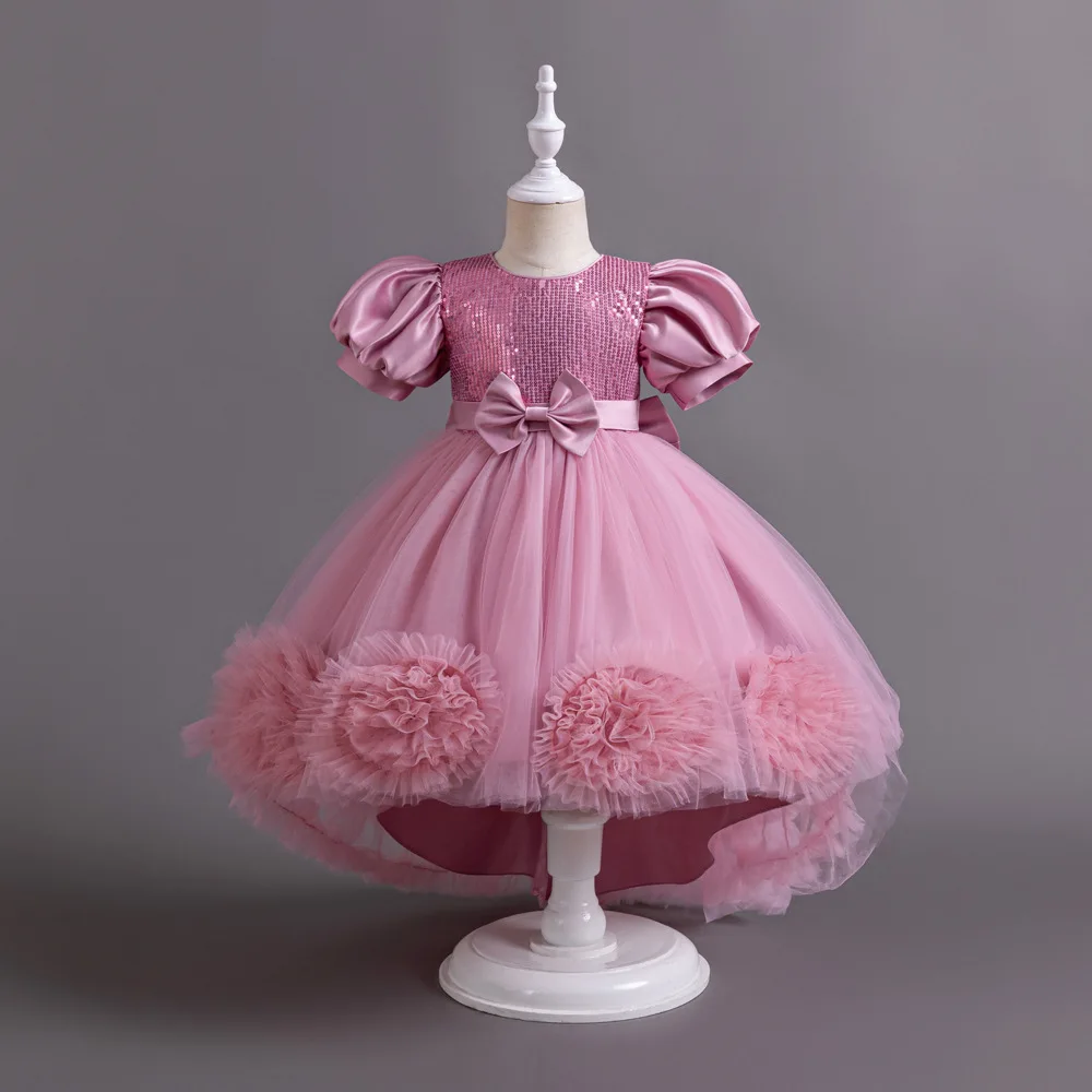 Toddler Baby Sequin Tulle Tutu Puffy Elegant Kids Birthday Party Trail Gown Flower Girl Dress For Wedding 4