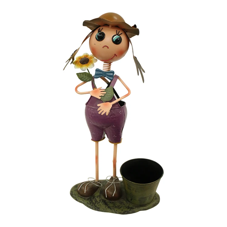 Metal Doll With Flowerpot Multi