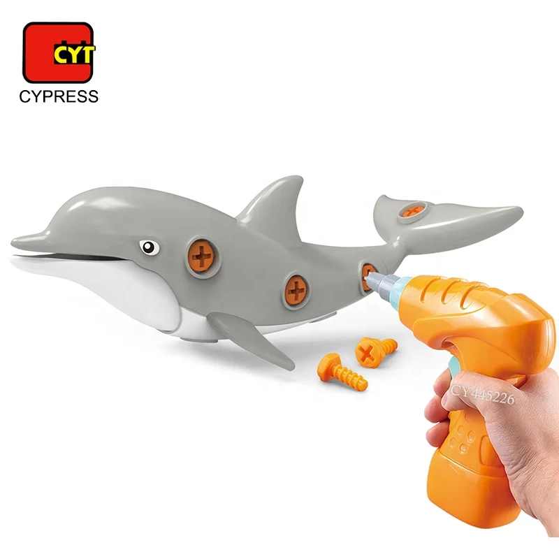2022 New Design 3D Screw Assembled Marine Life Dolphin Shark Whale Electric Hand Drill Early Educational Toys Puzzle Toys
