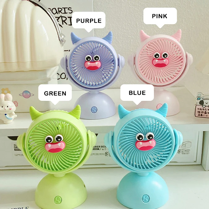 2024 New Mini Portable Desktop USB Rechargeable Fan Monsters Design Summer Toy for Indoor Outdoor One Foldable Air Cooling Fan