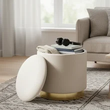 Modern Luxury Velvet Ottoman Round Stool Shoes Changing Foot Stool