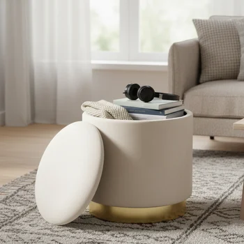 Modern Luxury Velvet Ottoman Round Stool Shoes Changing Foot Stool