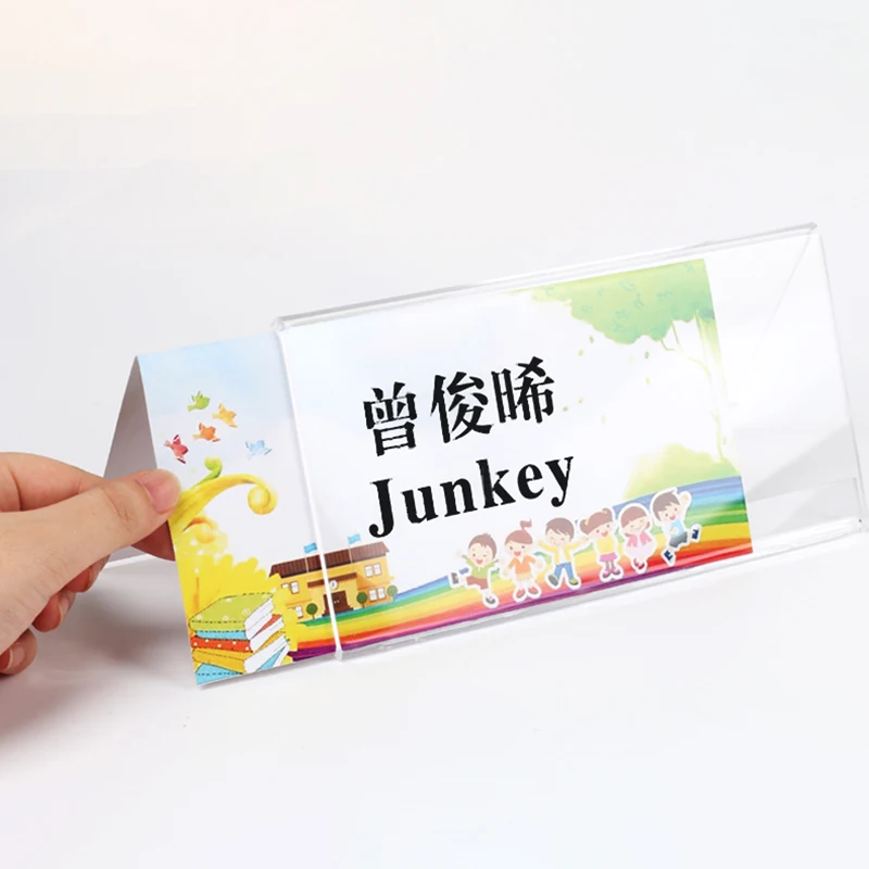 Wholesale Acrylic Desktop Business Card Table Number Holder Stand V Shape Office Desk Name Plate Sign Holder details