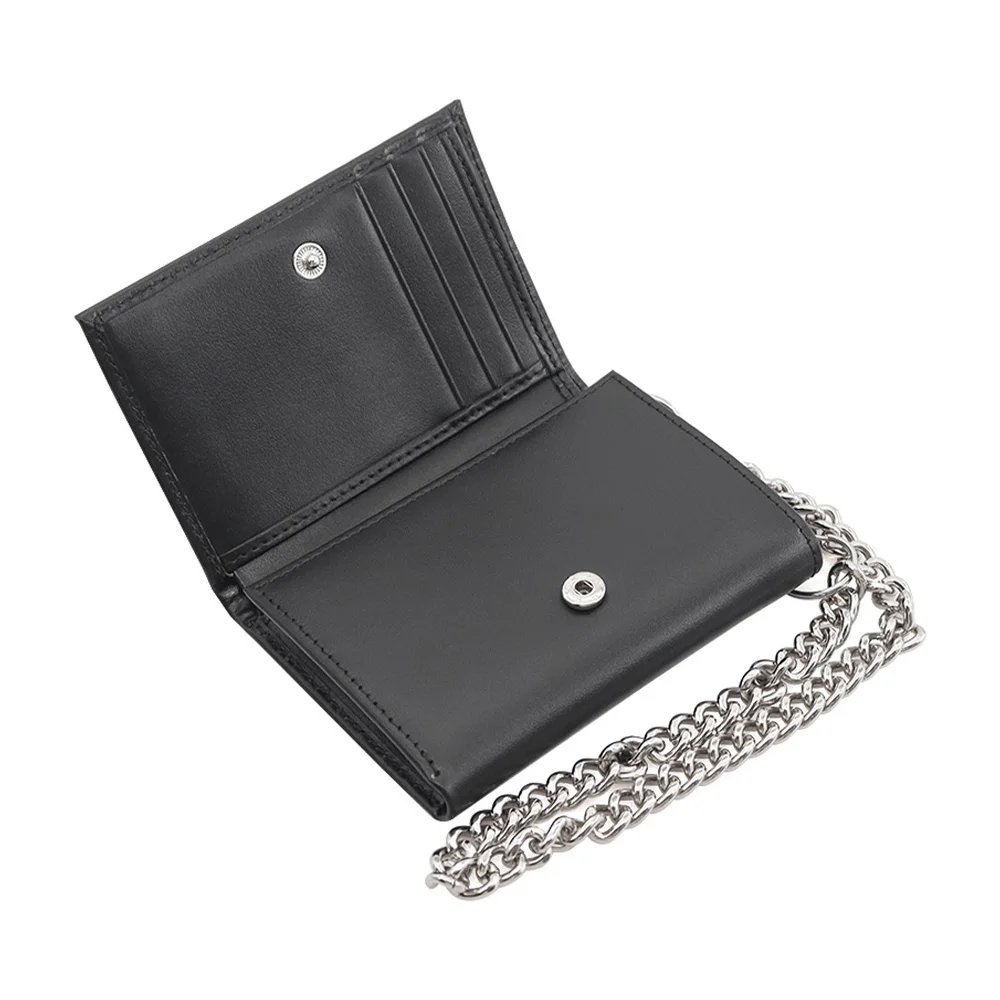 メンズ三つ折りチェーンウォレット、IDウィンドウとクレジットカード