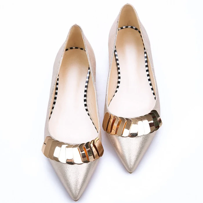 Женские туфли-лодочки с острым носком офисные туфли на плоской подошве квадратный металлический декор для свиданий большие размеры США 45
