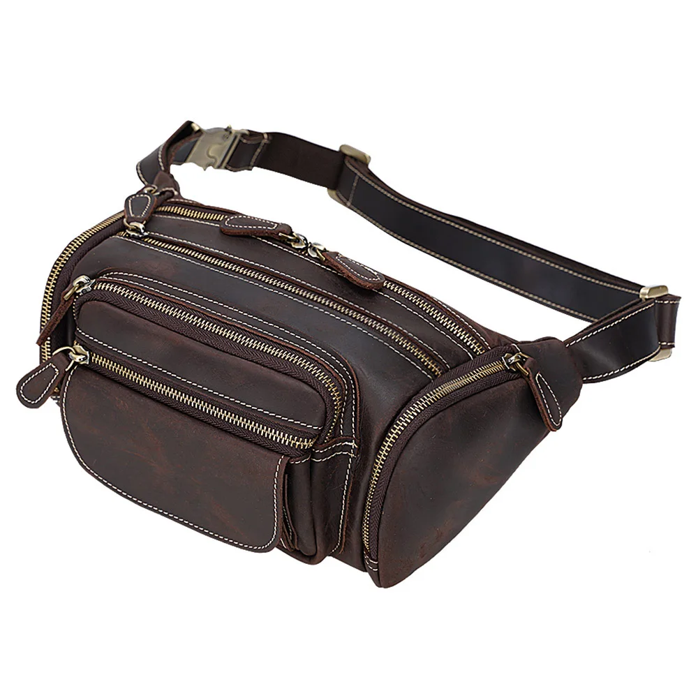 Crazy Horse Leather Men Design Classic Sling Pouch Bag Multi-function Sling bag Fashion Travel Fanny Waist bag Belt Pack Leg Drop online Bag