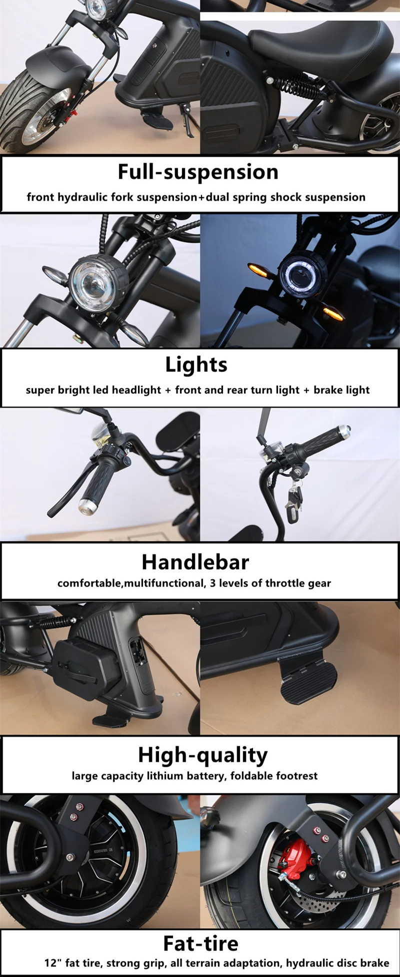2022 Hot Sale 3000W Fat Tire Electric Scooter Citycoco Motorcycle in US Warehouse