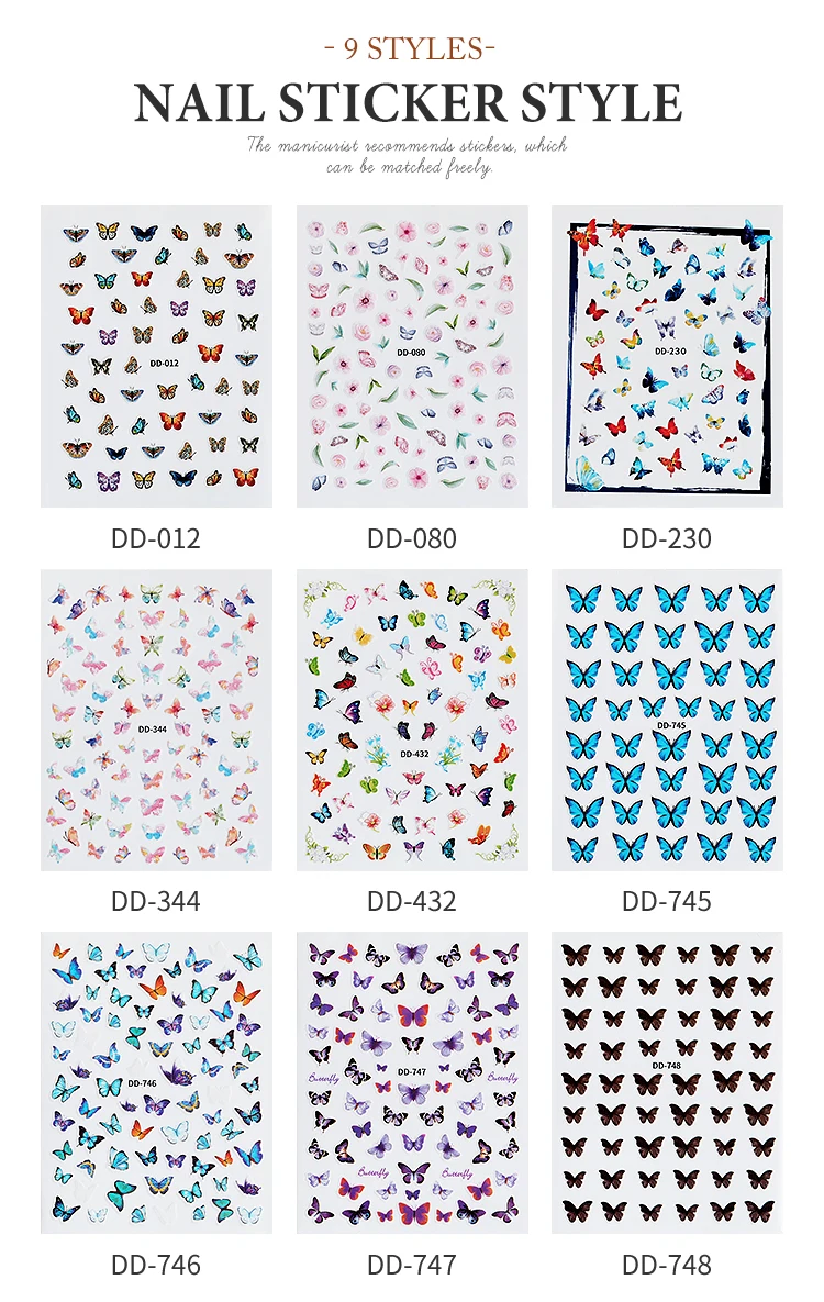 New Classic 3D Mixed Color Butterfly Flower Designers Nail Art Decals Stickers details