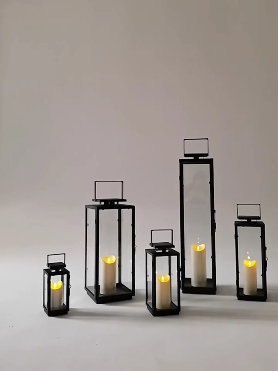 Large Size Black Metal Hurricane Candle Lanterns Courtyard And Home
