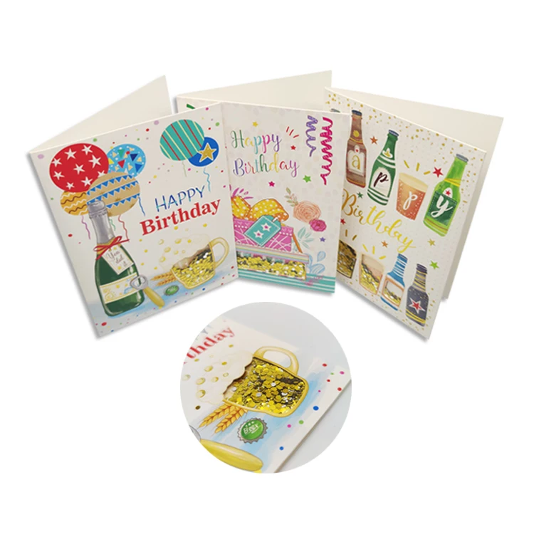 Роскошные бумажные открытки с блестками для счастливого дня рождения, Забавные 3D Поздравительные открытки ручной работы с индивидуальным принтом
