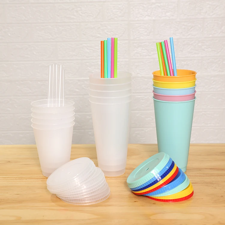 LOKYO Printed logo Frosted Transparent Reusable 16oz Plastic Water Cups with Lids and Straws Wholesale