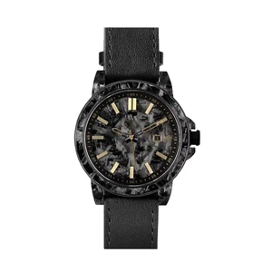 OEM Custom Logo Leather Strap NH35 Mechanical Watches 100M Waterproof Automatic Watch With Carbon Fiber Case
