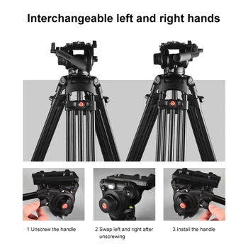 PULUZ Professional Heavy Duty Video Camcorder Gimbal Aluminum Alloy Tripod with Fluid Drag Head for DSLR / SLR Camera Tripods detail image