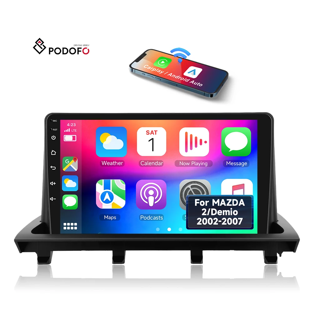 Podofo 9 Inch Car Stereo Android Car Radio for MAZDA 2/Demio 2002-2007 Wireless Carplay/Android Auto GPS WiFi OEM ODM Wholesale A8521A4658/A8521