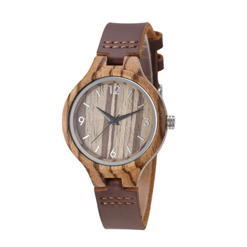 TJW Women's Walnut Leather Quartz Watch Elegant