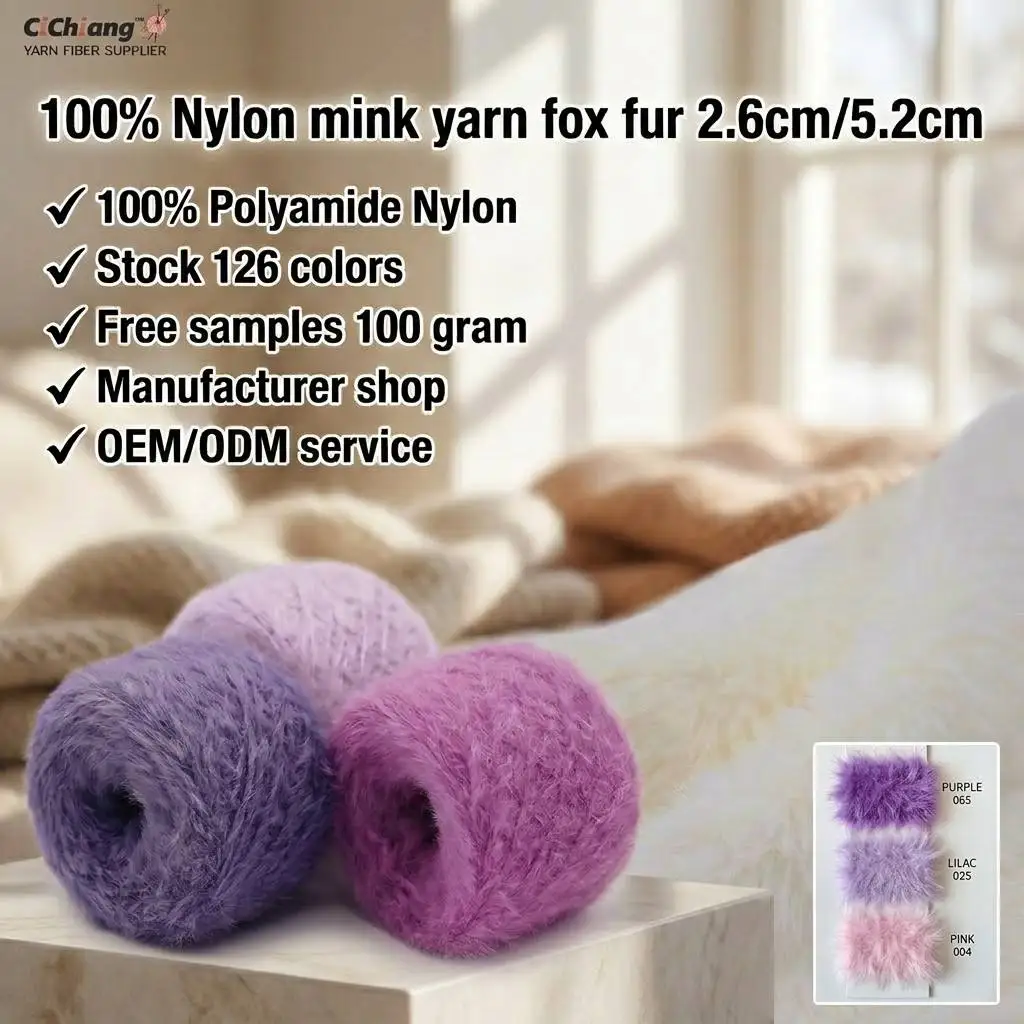 FEATHER YARN 100% Nylon 6 Mink Yarn 2.6cm 5.2cm fox Fur Style Yarn Animal Hair Soft Color Knitting OEM ODM Manufacturer FEATHER YARN 100% Nylon 6 Mink Yarn 2.6cm 5.2cm fox Fur Style Yarn Animal Hair Soft Color Knitting OEM ODM Manufacturer