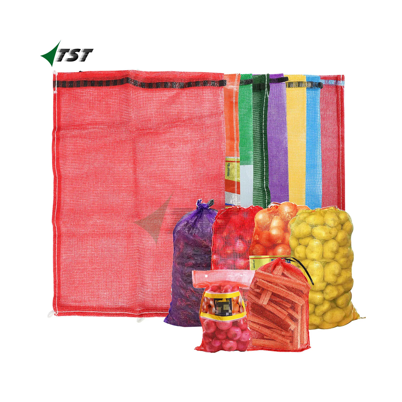 Packing Onion Garlic Potatoes Vegetables and Fruits Plastic Wholesale Price Leno Mesh Bag with Custom Drawstrings