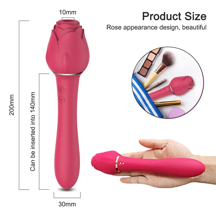 2 in 1 USB-Powered Soft Silicone Rose Vibrator Wand & Clitoral Stimulator Stick Popular New Sex Toy Dildo for Women