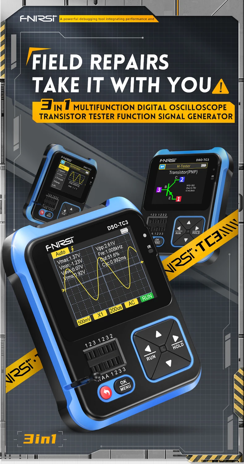 3-in-1fnirsi Dso-tc3 Portable Digital Oscilloscope Transistor Tester ...