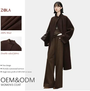 Women's Handmade High Quality Woolen Coat Long Winter Outerwear with Button Closure and Belt