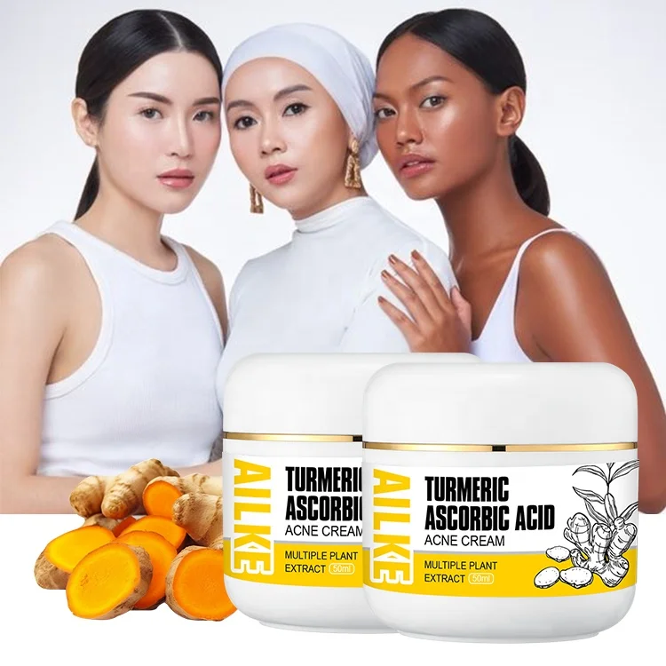 Ailke Tumeric Pimples Vitamin C Remove Moisturizing Cleansing Face Smoothing Night Acne Facial Cream for Glowing Skin