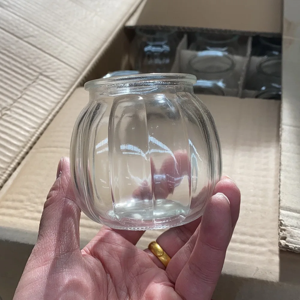 Wholesale 200ml Clear Pumpkin Glass Candle Jar Custom Shape Storage Bottle with Easy Open End for Making Candles