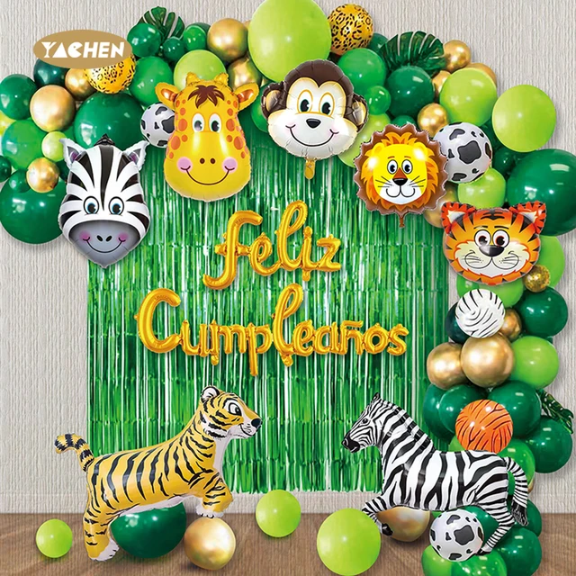 Yachen Kids Birthday Party Decorations 52pcs Safari Jungle Theme Animal Balloon Garland Arch Kit with Animal Foil Balloons