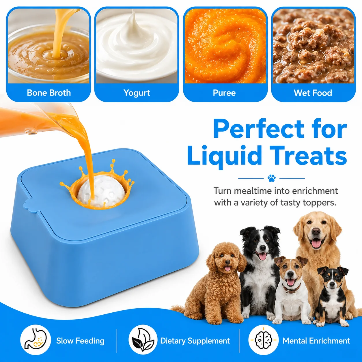 Stock Stylish Portable Modern Solid Pattern Pet Slow-feeding Square Bowl Built-in Rolling Ball Waterproof Cats Dogs PP Material