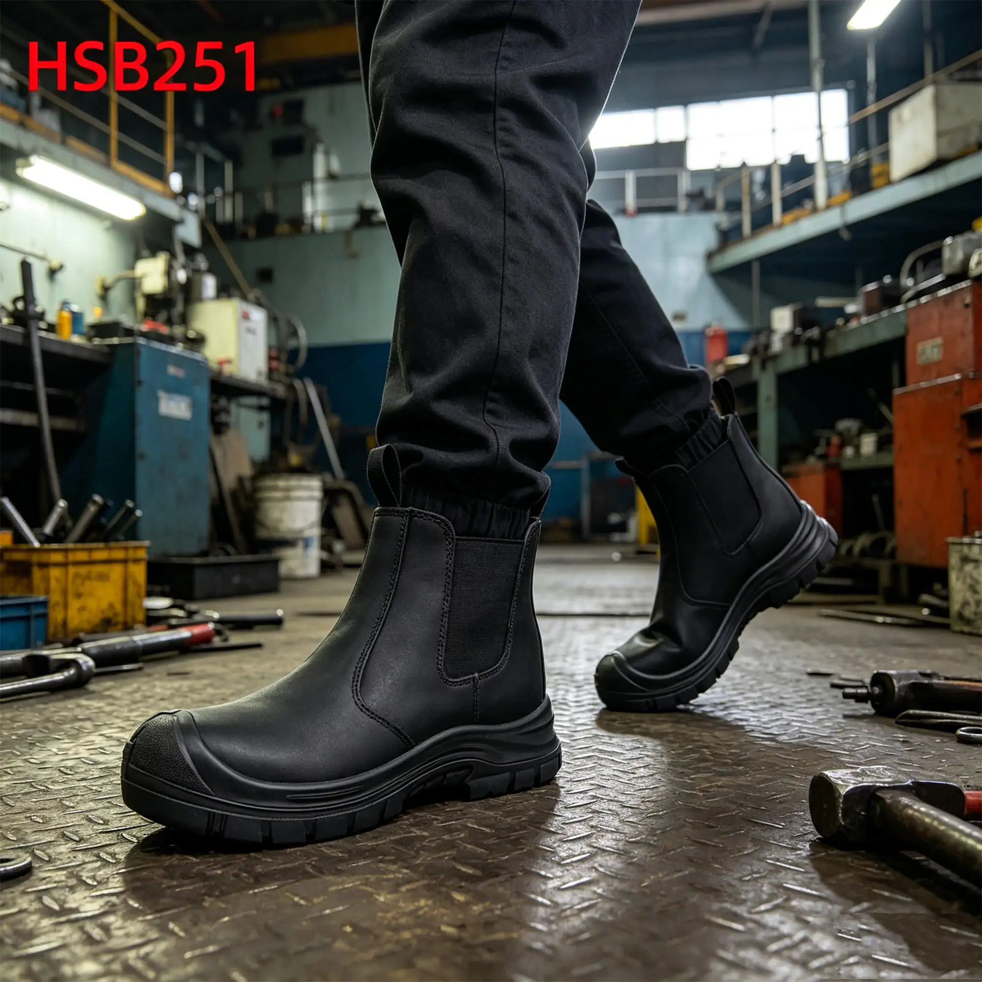 ZYF,workers in All Fields Pull on Style Black Safety Shoes with Steel Toe Anti-acid&alkali PU/PU Injection Sole Work BootsHSB251