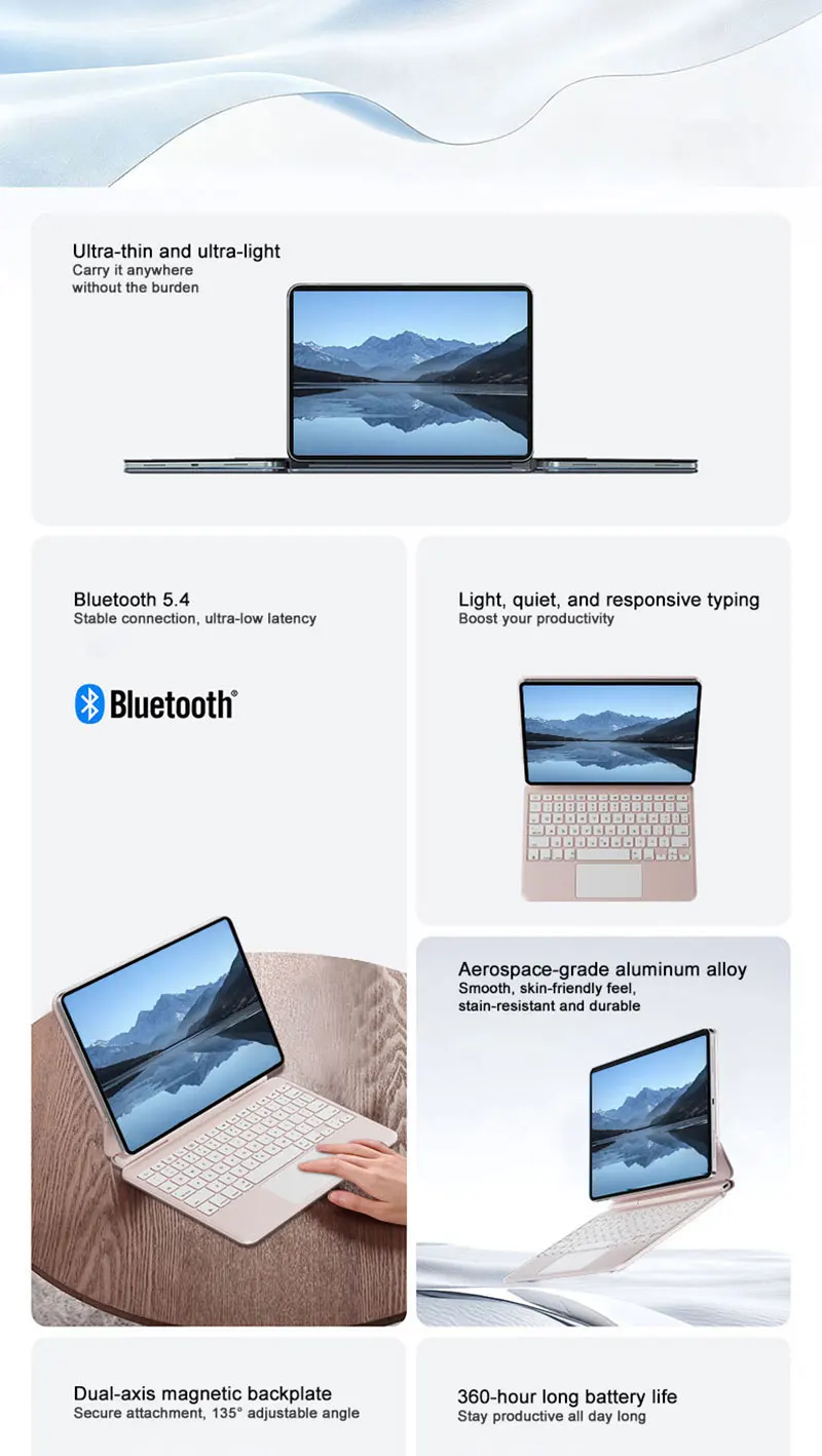 product laudtec aluminum alloy magic keyboard case pu leather folio for ipad air 202611 m4 with trackpad ultra thin waterproof-3