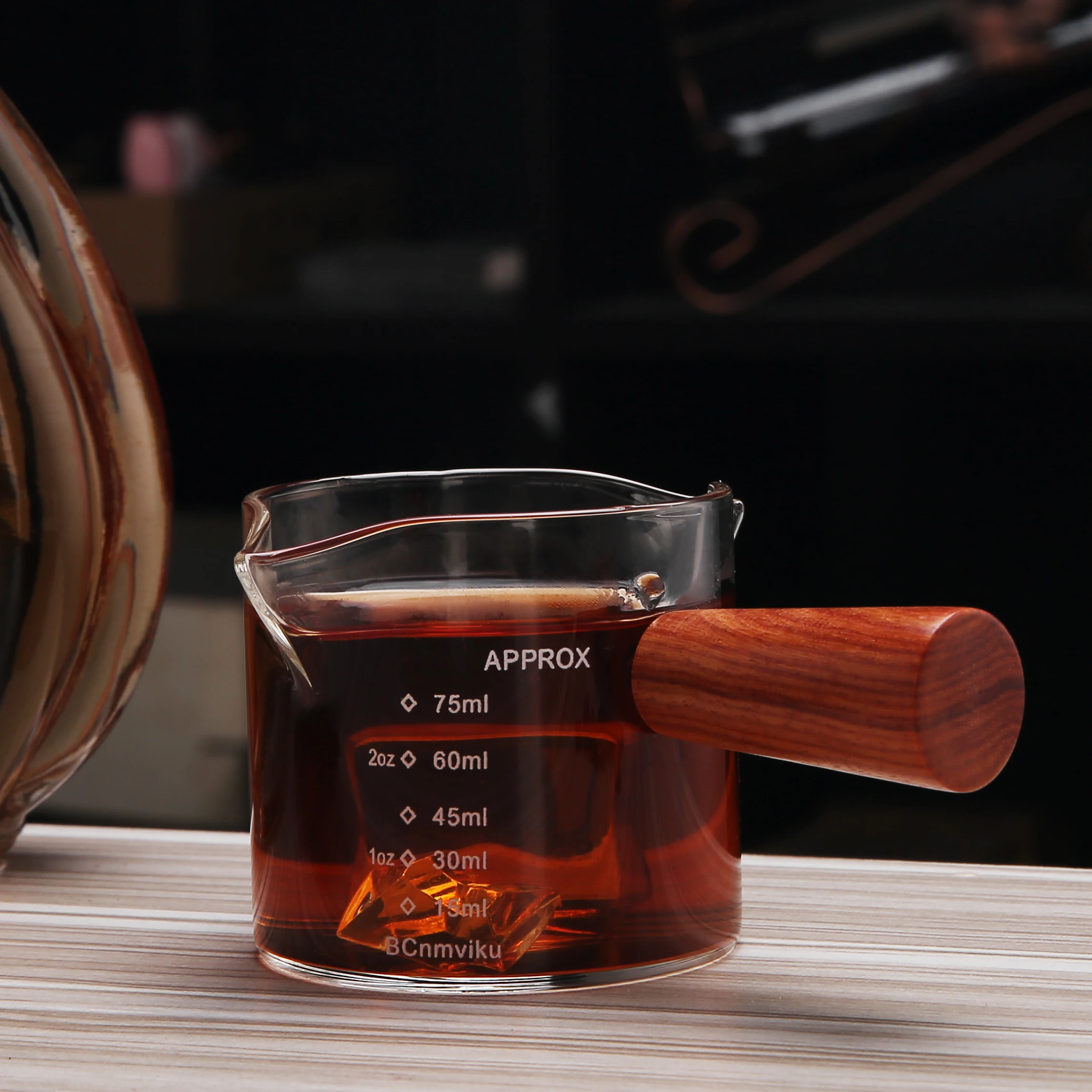 Glass Measuring Cup Espresso Shot Glass 75ML Triple Pitcher Barista Single  Spouts with Wood Handle - AliExpress