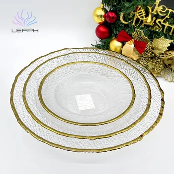 clear Dinner Dishes Light Luxury Creative Meal Dish Set Steak Salad Transparent Gold Rim Glass Plate
