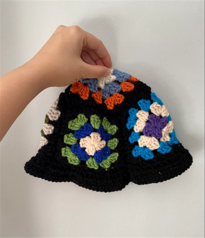 Sa8442 Granny Square Patterns Vintage Hippie Hat Festival Handmade Winter  Knitting Cotton Caps Crochet Bucket Hat For Her Gift - Buy Crochet Bucket 