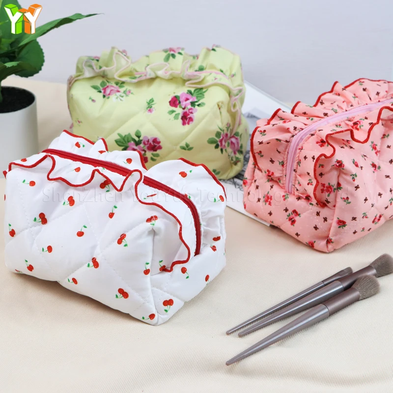 Women Lace Cosmetic Bag Zipper Wash Bag Large Capacity Pencil Case