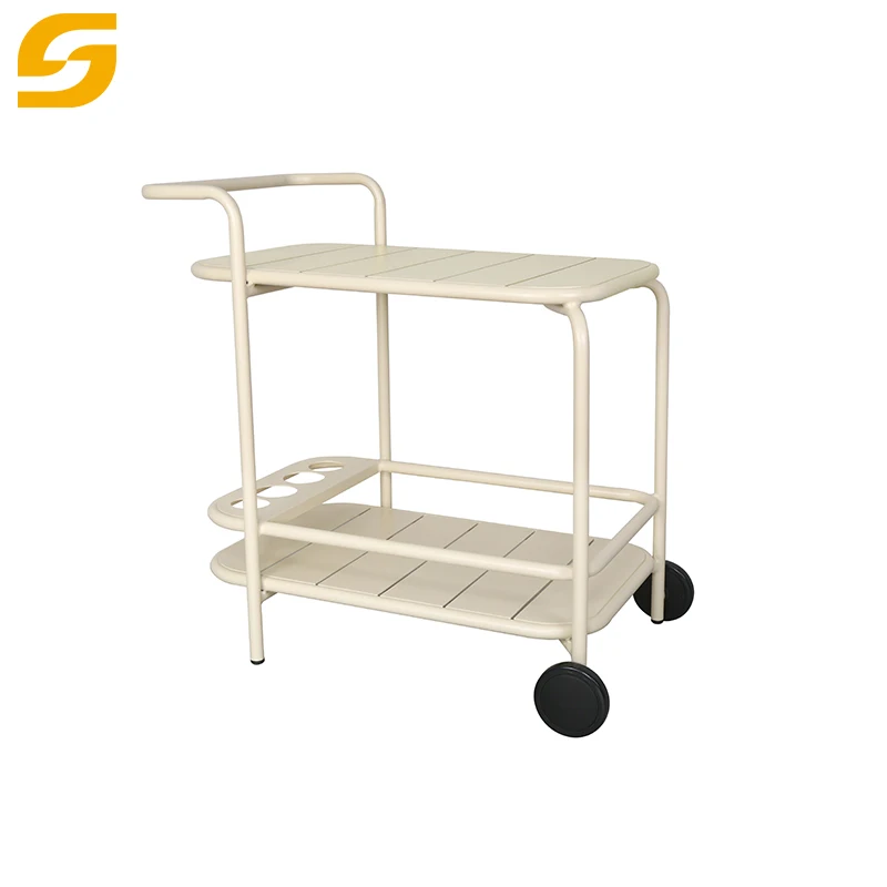 Indoor and Outdoor Modern Multi-Function Aluminum Trolley Cart Wheels Garden Patio Swimming Pool Party Rolling Storage Bar Cart