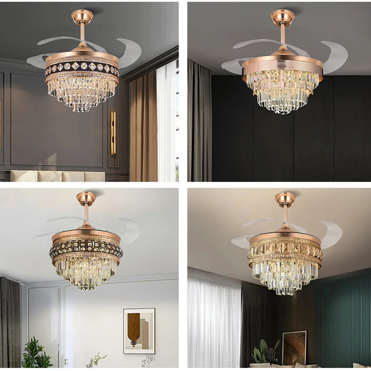 Replaceable Crystal Cover ABS Blade Decorative DC Motor Ceiling Fan With Led Light