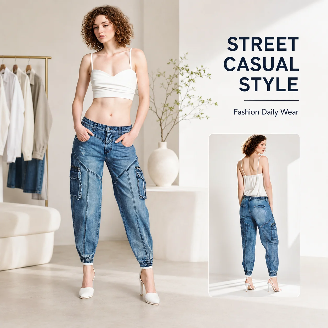Custom Wholesale Factory Direct Sales Women's New Casual Fashion Washing Process Overalls Elastic Foot Pants Jeans