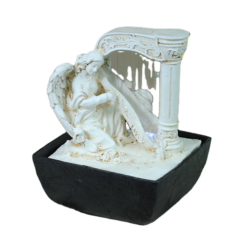 Resin Indoor Mini Angel Water Fountain for Table Decoration