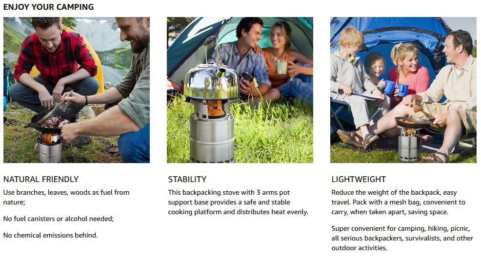 Portable Camping Stove Stainless Steel Camping Cookware Lightweight