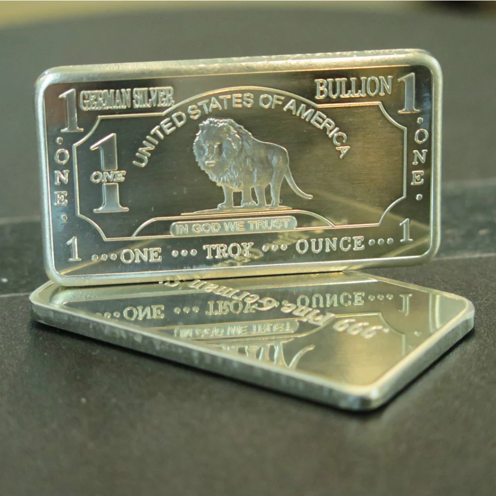 German Silver/Cupronickel Alloy of Zinc Copper and Nickel 1 oz Fine German Silver Lion Bullion Bar A157L