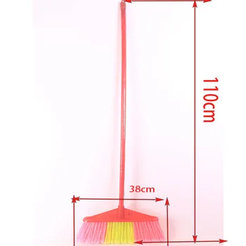 Thick Triangle Plastic Broom Stick Open Wire Bristles Hair Broom Head School Office Outdoor Cleaning Sweeping Dustpan Included