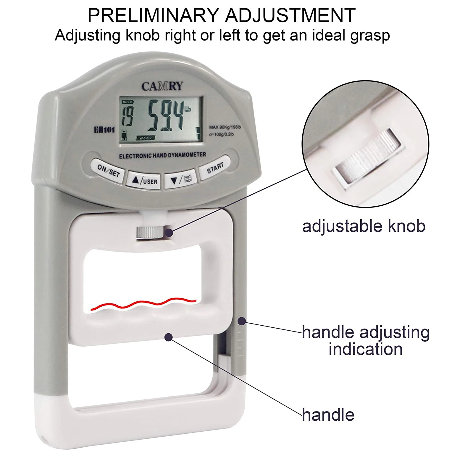 Dinamometro Digitale Per Forza Di Presa - Misuratore Portatile Per Sport E Fitness, Ricaricabile USB - Foto 3