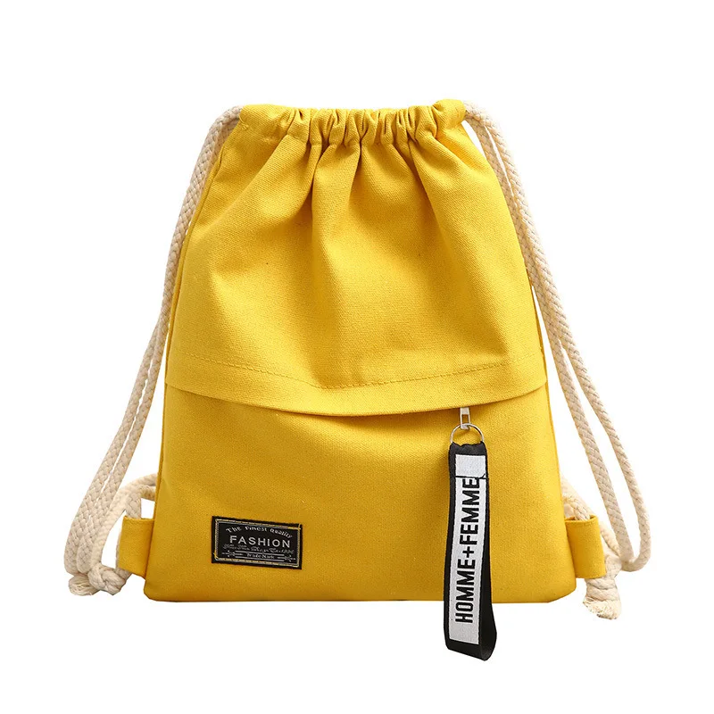 Custom Logo Fashionable Canvas Cotton Drawstring Backpack Bag with Outside Zipper Pocket