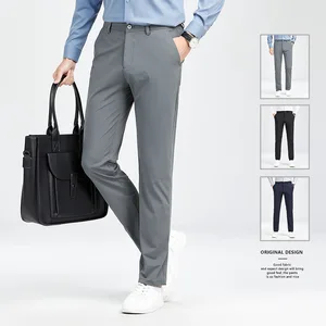 Men's Summer Slim Fit Straight Leg Formal Office Dress Pants Quick Drying Anti-Wrinkle Comfortable Elastic Worsted Men Pants