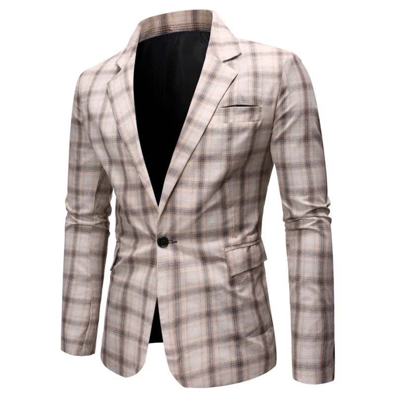 Men's Slim Fit Suit Plaid Blazer Men Casual Jackets Single Breasted ...