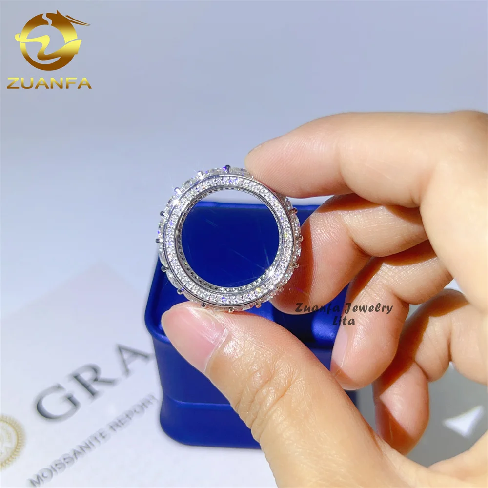 Pass Diamond Tester Mens Ring 925 Silver White Gold Moissanite Eternity