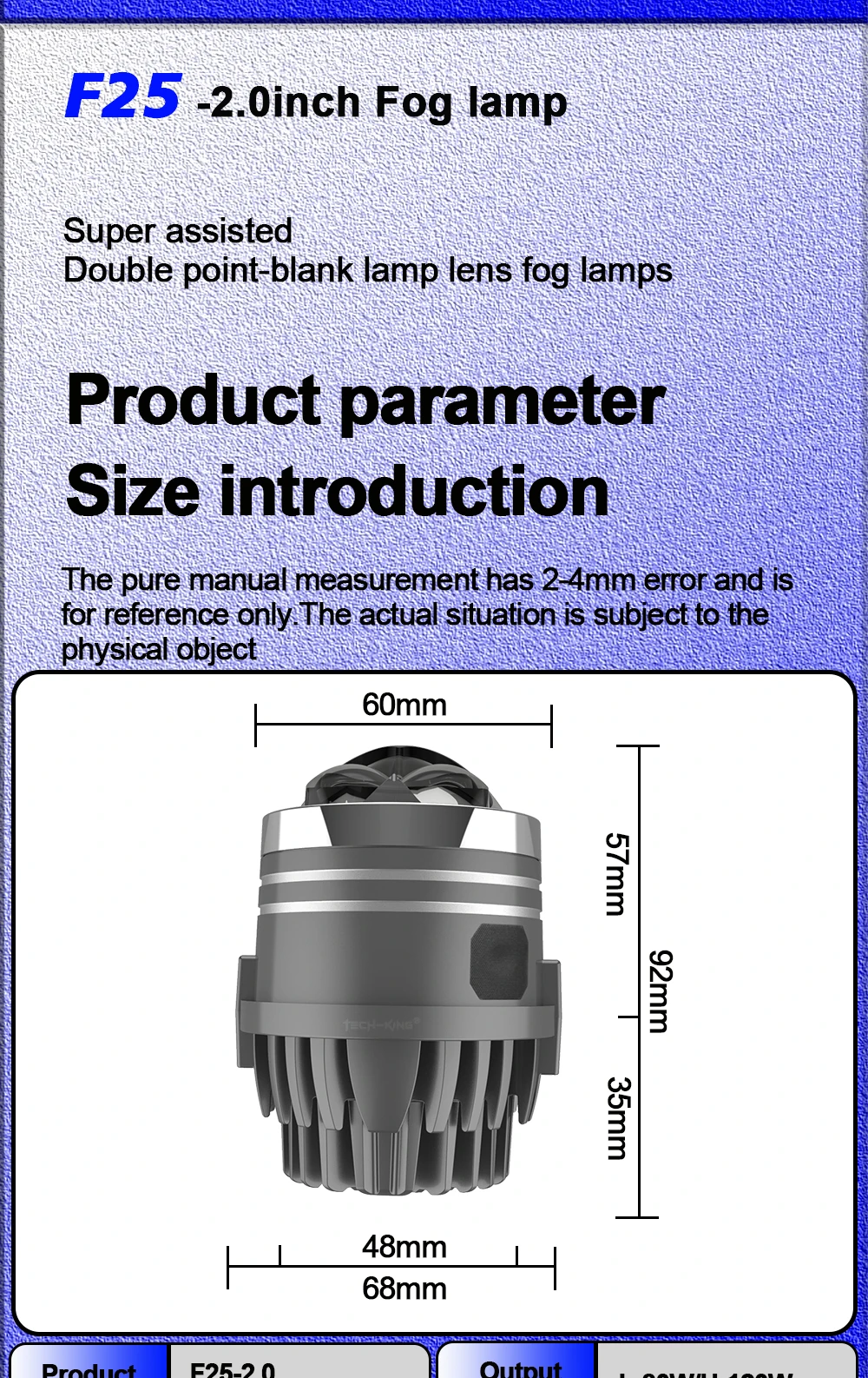 TECH-KING 2.0 inch car projector laser bi-led fog light Double direct shot projector working light off-road vehicle Fog lamp
