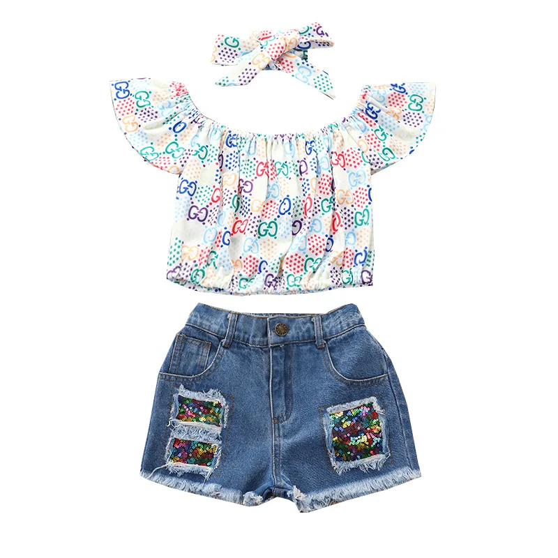 Baby Girl Clothes 2pcs Ruffle Outfits White Shirt Tops+ Denim Pants ...