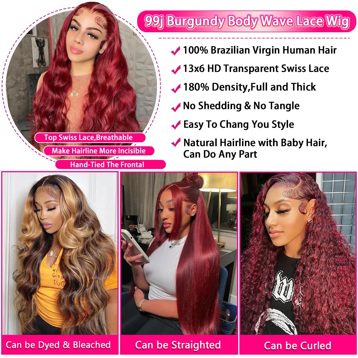 100% Brazilian Virgin Human Hair Transparent Swiss Lace Wig HD Body Wave Brown Color Body Wave Wig, Raw Wholesale Brazilian Virgin  main image 3